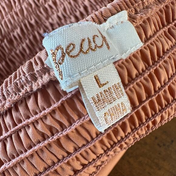 Peach Dusty Rose Ruched Gathered Front Long Sleeve Blouse Size L - Picture 7 of 9